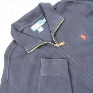 Polo Ralph Lauren Sweater Men Medium Full Zip Cardigan Navy Blue Cotton Red Pony